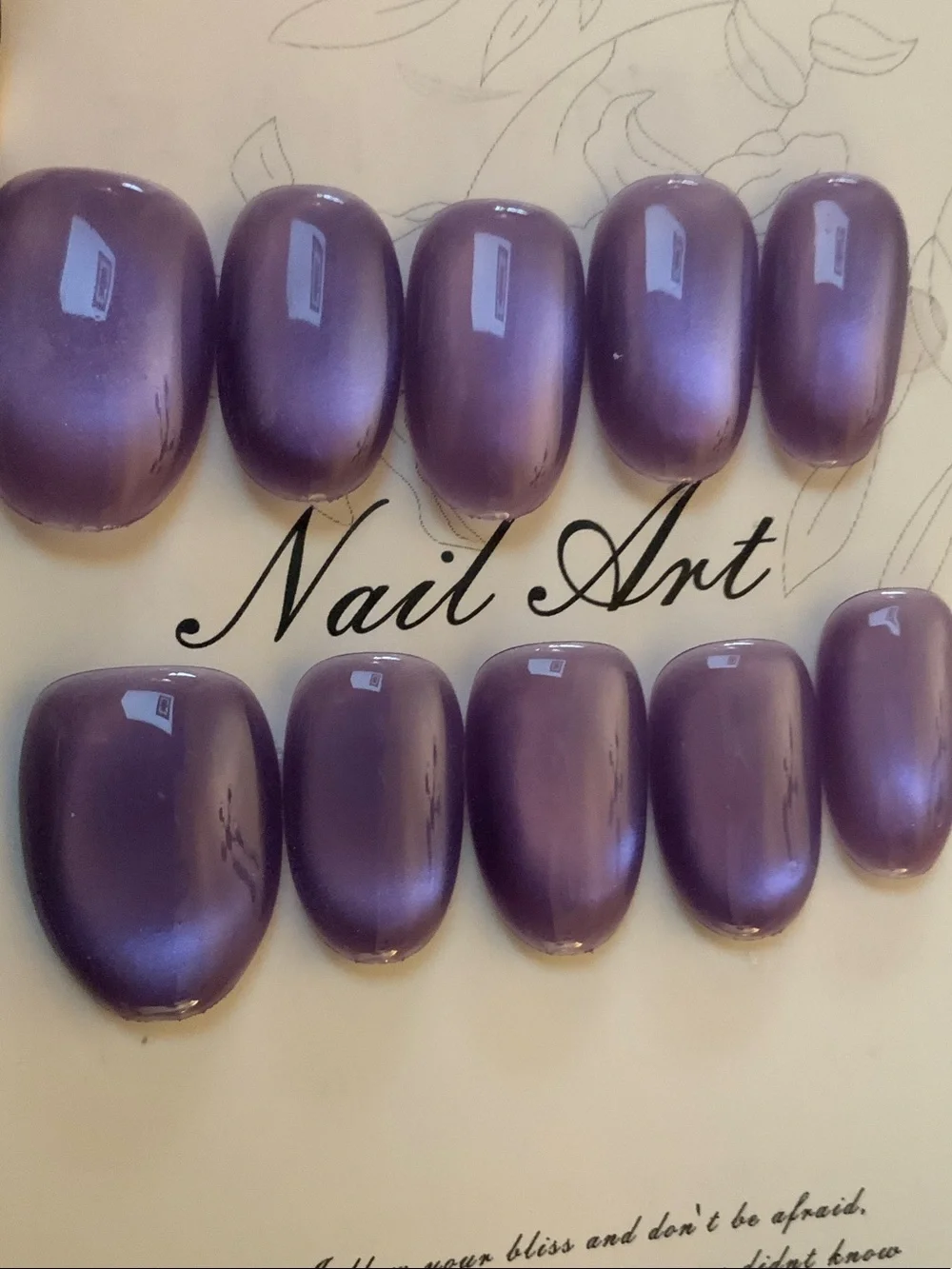 Custom Made L Short Shimmery Purple Cat’s Eye nail set